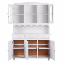 Altobuy - laurie - Buffet Vaisselier 5 Portes 3 Tiroirs Bois Massif Vernis Blanc - Blanc