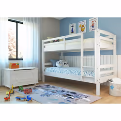 Alaska - Lits Superposés 90x190cm + Sommiers Bois Massif Vernis Blanc - Blanc