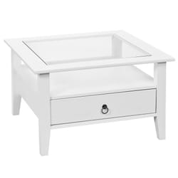 Altobuy - natur - Table Basse Carrée Bois Massif Vernis Blanc et Verre - Blanc