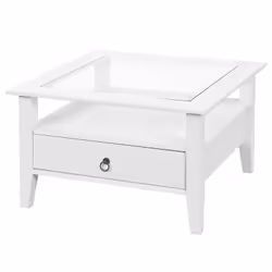 Altobuy - natur - Table Basse Carrée Bois Massif Vernis Blanc et Verre - Blanc
