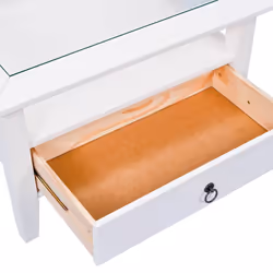Altobuy - natur - Table Basse Carrée Bois Massif Vernis Blanc et Verre - Blanc - Vue supplémentaire 7