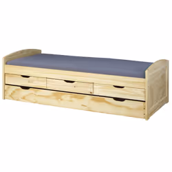 Oliver - Lit Gigogne 90x200cm + 3 Tiroirs Bois Massif - Naturel