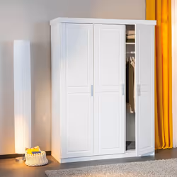 Alaska - Armoire 3 Portes + Penderie Bois Massif Vernis Blanc - Blanc