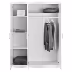 Alaska - Armoire 3 Portes + Penderie Bois Massif Vernis Blanc - Blanc