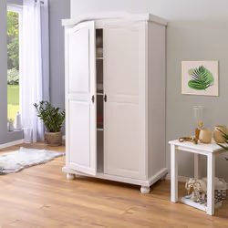 Sydney - Armoire 2 Portes + Penderie Bois Massif Vernis Blanc - Blanc