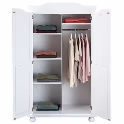 Sydney - Armoire 2 Portes + Penderie Bois Massif Vernis Blanc - Blanc
