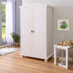 Sydney - Armoire 2 Portes + Penderie Bois Massif Vernis Blanc - Blanc - Vue supplémentaire 4