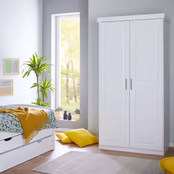 Alaska - Armoire 2 Portes + Penderie Bois Massif Vernis Blanc - Blanc