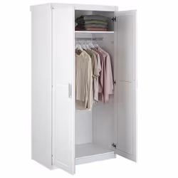 Alaska - Armoire 2 Portes + Penderie Bois Massif Vernis Blanc - Blanc