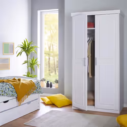 Alaska - Armoire 2 Portes + Penderie Bois Massif Vernis Blanc - Blanc - Vue supplémentaire 4
