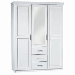 Alaska - Armoire 3 Portes 1 Miroir Bois Massif Vernis Blanc - Blanc