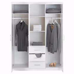 Alaska - Armoire 3 Portes 1 Miroir Bois Massif Vernis Blanc - Blanc