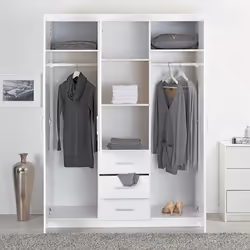 Alaska - Armoire 3 Portes 1 Miroir Bois Massif Vernis Blanc - Blanc - Vue supplémentaire 4