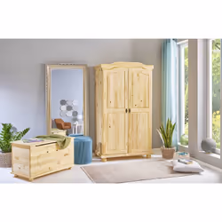 Oliver - Armoire 2 Portes + Penderie Bois Massif Naturel - Naturel