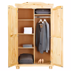 Oliver - Armoire 2 Portes + Penderie Bois Massif Naturel - Naturel
