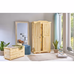 Oliver - Armoire 2 Portes + Penderie Bois Massif Naturel - Naturel - Vue supplémentaire 4