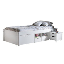 Alaska - Lit 90x200 cm multi-rangement Vernis Blanc - Blanc