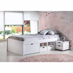 Alaska - Lit 90x200 cm multi-rangement Vernis Blanc - Blanc