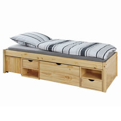 Cali - Lit 90x200cm multi-rangement Bois Massif - Naturel
