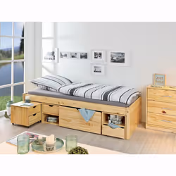 Cali - Lit 90x200cm multi-rangement Bois Massif - Naturel