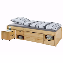Cali - Lit 90x200cm multi-rangement Bois Massif - Naturel
