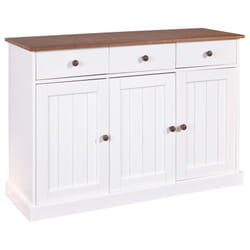 Socoa - Buffet 3 Portes 3 Tiroirs Bois Massif Vernis Sepia et Blanc - Blanc