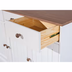 Socoa - Buffet 3 Portes 3 Tiroirs Bois Massif Vernis Sepia et Blanc - Blanc - Vue supplémentaire 4