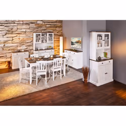 Socoa - Buffet 3 Portes 3 Tiroirs Bois Massif Vernis Sepia et Blanc - Blanc - Vue supplémentaire 5