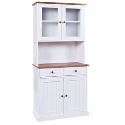 Altobuy - socoa - Buffet Vaisselier 4 Portes 2 Tiroirs Bois Massif Vernis Sepia et Blanc - Blanc