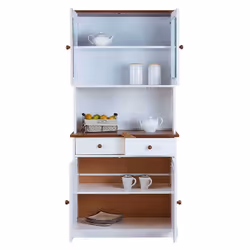 Altobuy - socoa - Buffet Vaisselier 4 Portes 2 Tiroirs Bois Massif Vernis Sepia et Blanc - Blanc