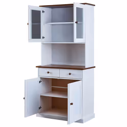 Altobuy - socoa - Buffet Vaisselier 4 Portes 2 Tiroirs Bois Massif Vernis Sepia et Blanc - Blanc - Vue supplémentaire 4