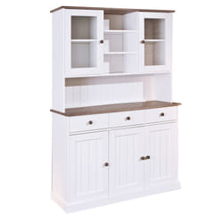 Altobuy - socoa - Buffet Vaisselier 5 Portes 3 Tiroirs Bois Massif Vernis Sepia et Blanc - Blanc