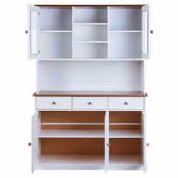 Altobuy - socoa - Buffet Vaisselier 5 Portes 3 Tiroirs Bois Massif Vernis Sepia et Blanc - Blanc