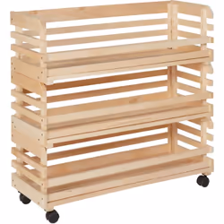 Description générale Lot de 3 cageots empilables en pin massif sur roulettes, idéaux pour le stockage de légumes. Ces cageots ...