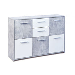 Altobuy - marry - Meuble 5 Portes 2 Tiroirs Imitation Béton et Blanc - Gris