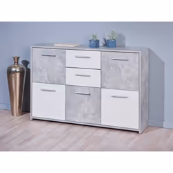 Altobuy - marry - Meuble 5 Portes 2 Tiroirs Imitation Béton et Blanc - Gris