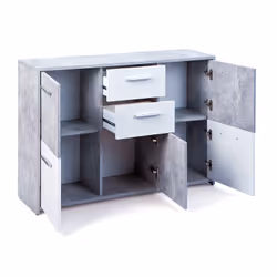 Altobuy - marry - Meuble 5 Portes 2 Tiroirs Imitation Béton et Blanc - Gris
