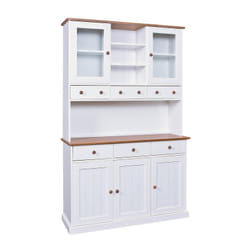 Socoa - Buffet Vaisselier 5 Portes 6 Tiroirs Bois Massif Vernis Sepia et Blanc - Blanc