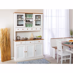 Socoa - Buffet Vaisselier 5 Portes 6 Tiroirs Bois Massif Vernis Sepia et Blanc - Blanc