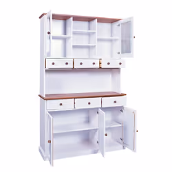 Socoa - Buffet Vaisselier 5 Portes 6 Tiroirs Bois Massif Vernis Sepia et Blanc - Blanc
