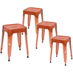 Loft cuir - Lot 4 Tabourets Métalliques Coloris Cuivre et Revêtement Cuir