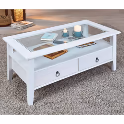 Altobuy - natur - Table Basse Rectangulaire Bois Massif Vernis Blanc - Blanc