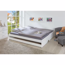 BARBARA - Lit Gigogne 3 Couchages 90x200cm Bois Massif Vernis Blanc