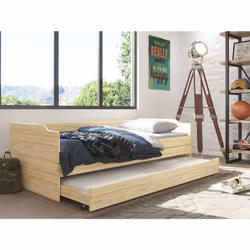Jessica - Lit Gigogne 3 Couchages 90x200cm Bois Massif Vernis Naturel - Naturel