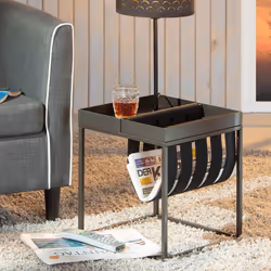 Stacio - Table d'Appoint Grise avec Porte-Brochure