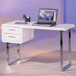 DRUSUS - Bureau Blanc 2 Tiroirs et Piétement Chromé
