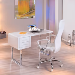 DRUSUS - Bureau Blanc 2 Tiroirs et Piétement Chromé