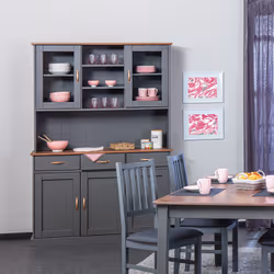 MELINA - Buffet Vaisselier 5 Portes 3 Tiroirs Coloris Gris