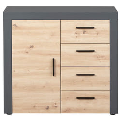 Altobuy - october - Commode 1 Porte 4 Tiroirs Gris et Effet Bois - Gris