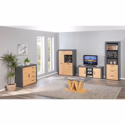 Altobuy - october - Commode 1 Porte 4 Tiroirs Gris et Effet Bois - Gris